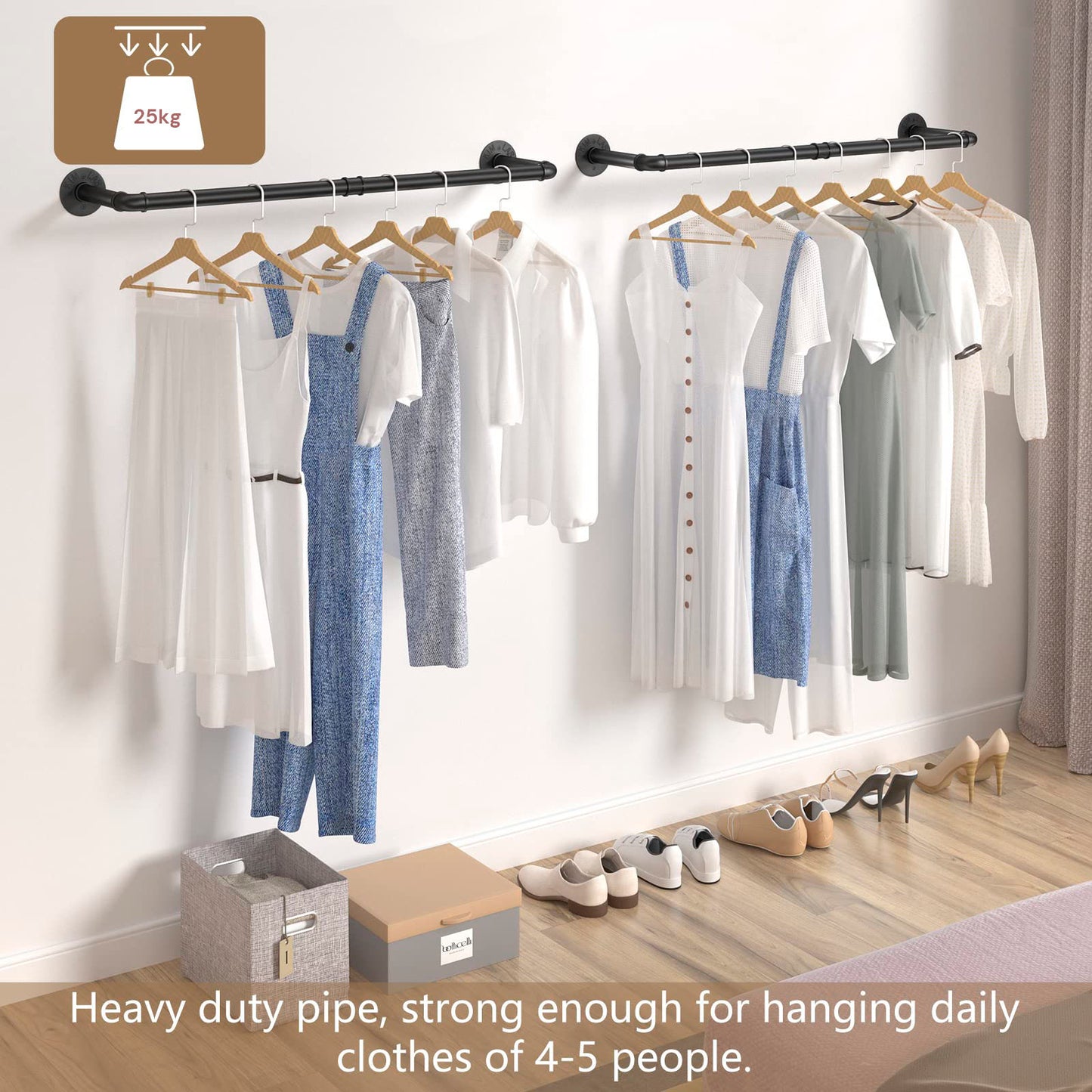 97cm Industrial Wall Mounted Clothing Rack – Heavy-Duty Pipe Garment Hanger for Bedroom, Laundry & Retail