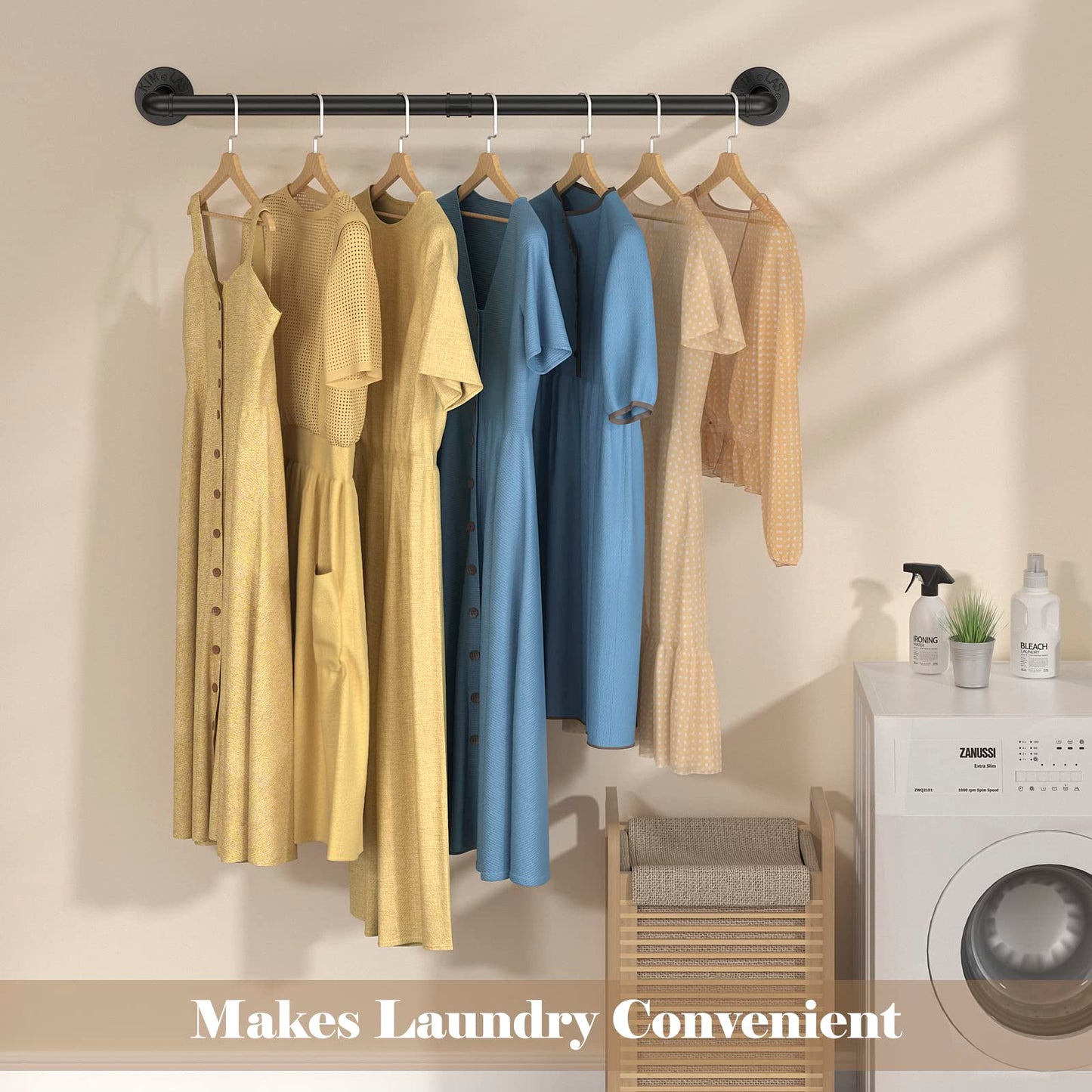 97cm Industrial Wall Mounted Clothing Rack – Heavy-Duty Pipe Garment Hanger for Bedroom, Laundry & Retail