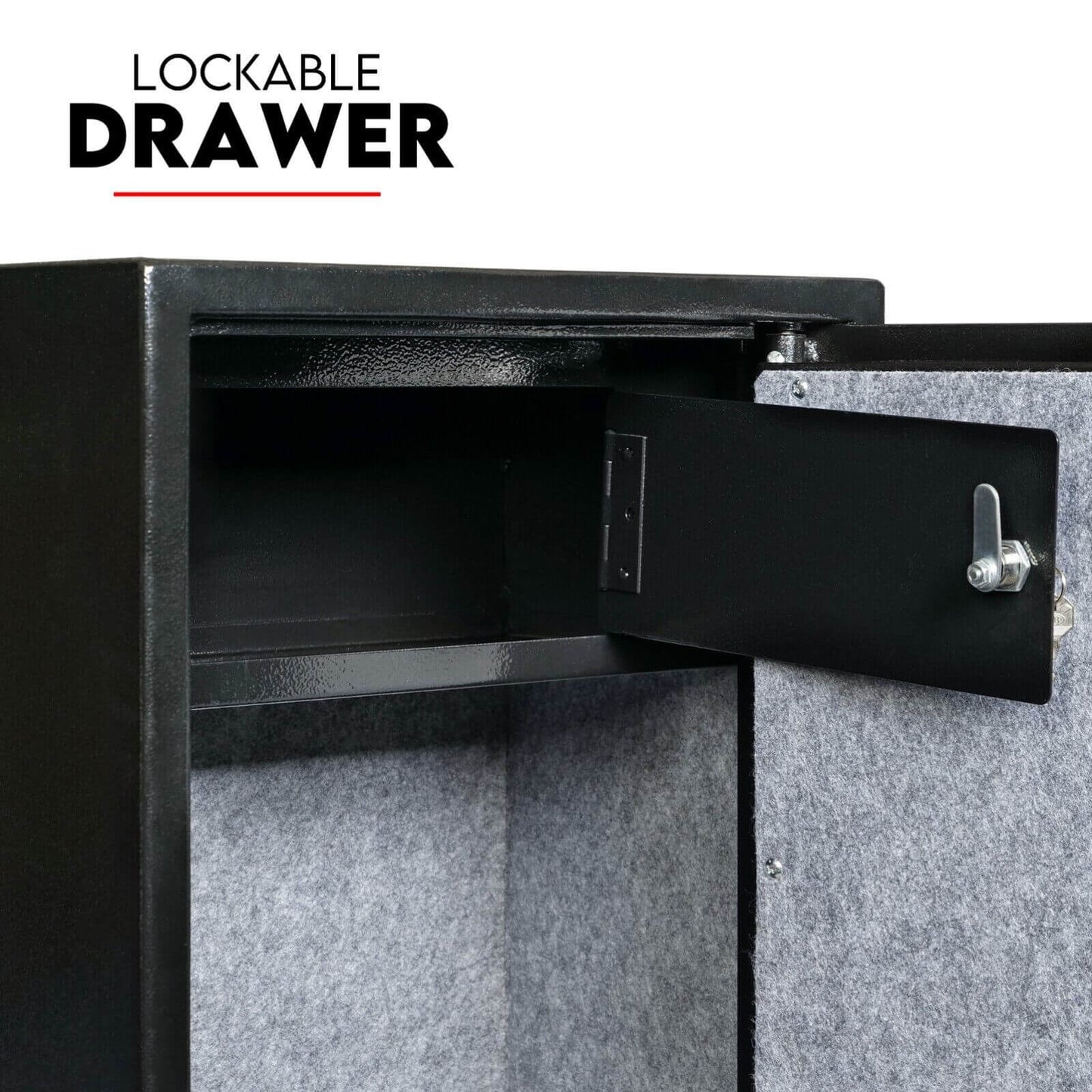 black firearm storage locker for 8 rifles with scopes