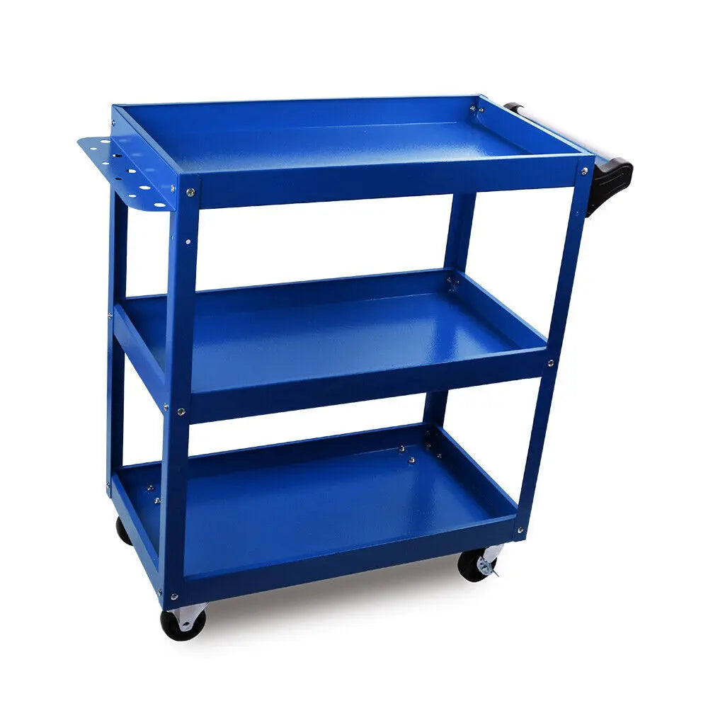 Blue 3-tier heavy duty tool cart with 150kg capacity for garage workshop