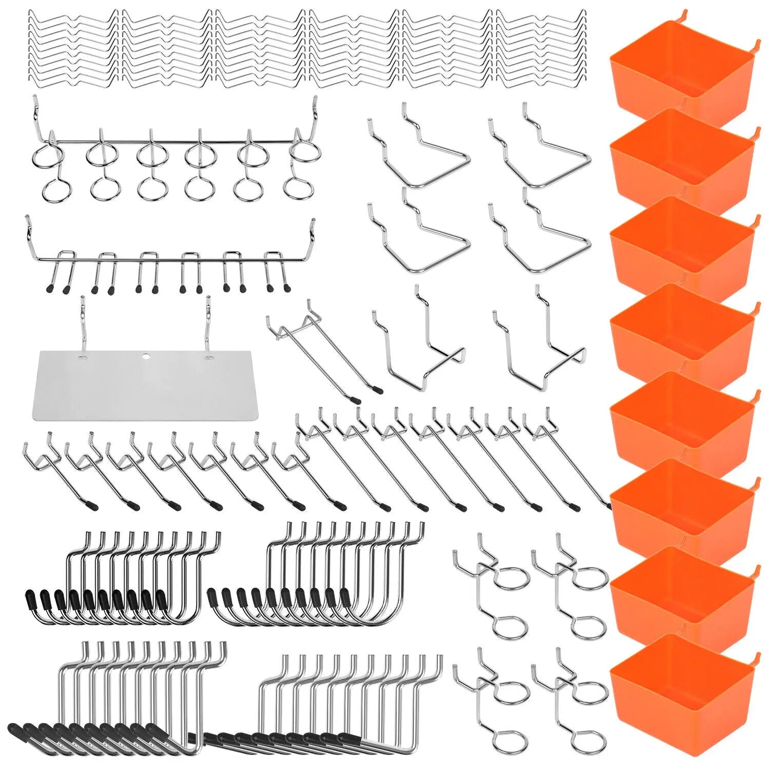142 piece pegboard hooks set with storage bins for garage workshop organization