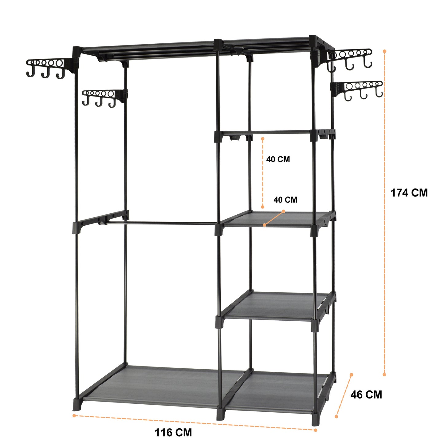 Sorti Portable Metal Garment Rack – Freestanding Clothes Wardrobe with Shelves & Hooks