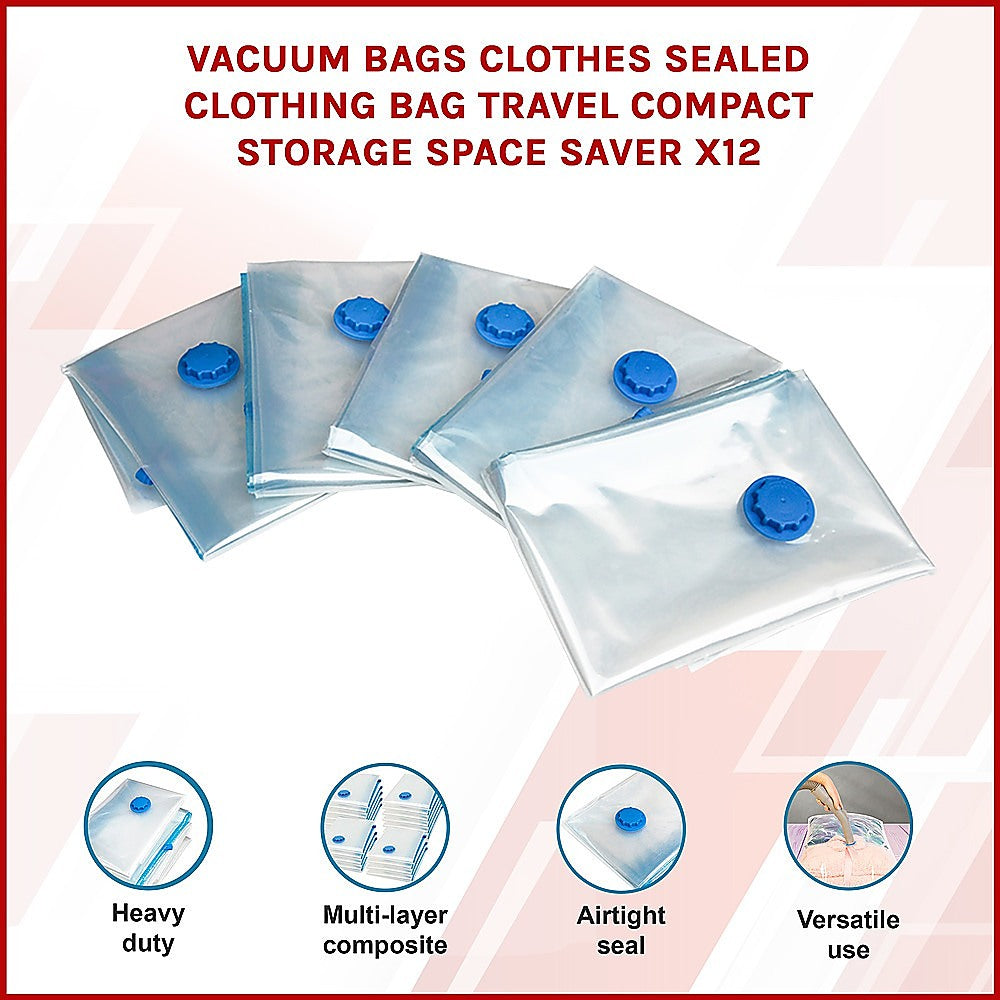Vacuum Storage Bags 12 Pack - Space Saver Travel Clothes Compression Australia