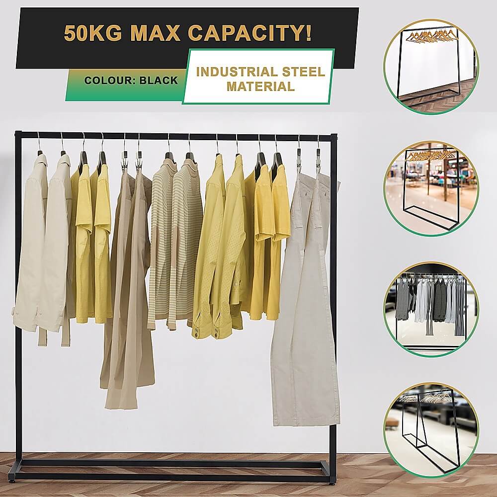 Commercial Clothing Rack – Heavy Duty Black Garment Stand for Retail or Market Stalls