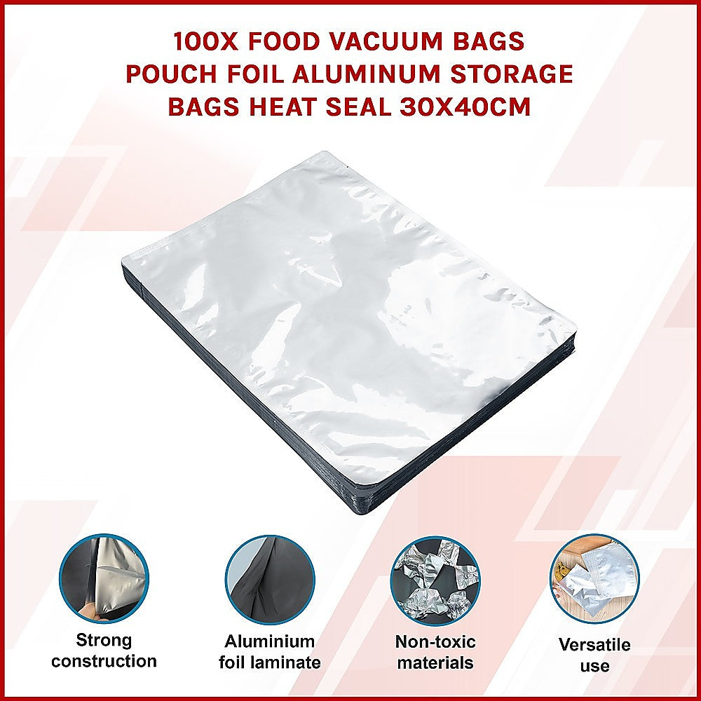 100x Large Mylar Vacuum Seal Bags – 30x40cm Heat-Seal Aluminium Foil Food Storage Pouches