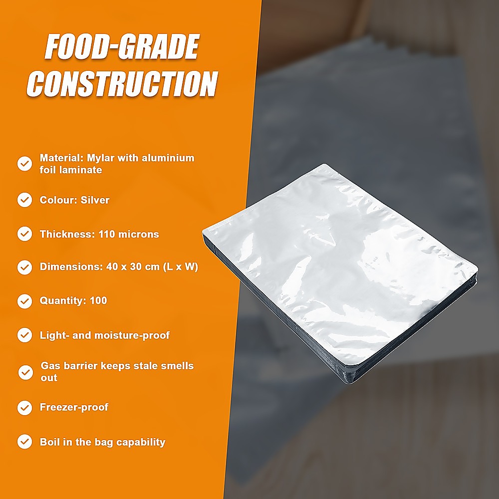 100x Large Mylar Vacuum Seal Bags – 30x40cm Heat-Seal Aluminium Foil Food Storage Pouches