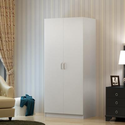 NNECN 2-Door Freestanding Wardrobe with Hanging Rail & Storage Shelf – White MDF Closet
