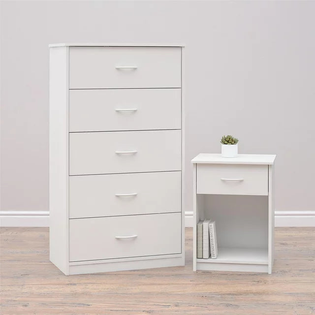 White 5-Drawer Tallboy Cabinet – Stylish Bedroom Storage by NNECN