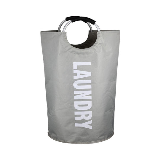 Large grey laundry hamper with aluminum handles made from Oxford fabric