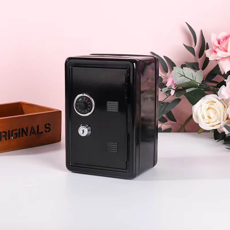 Mini Black Metal Safe Box – Compact Security with Combination & Key Lock for Home, Office or Travel