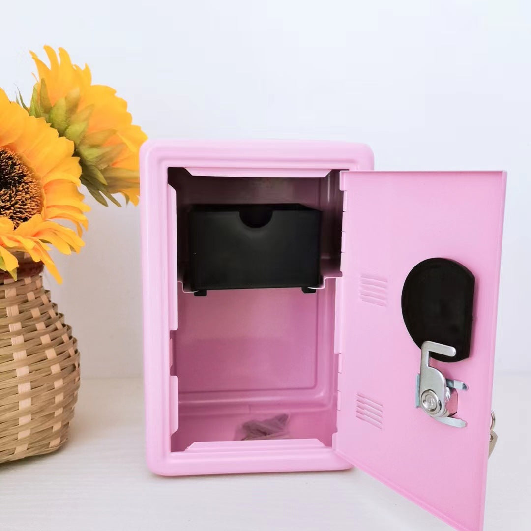 Metal safe box open with jewelry and cash inside