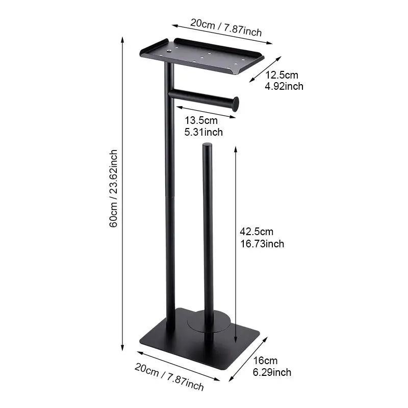 Freestanding Toilet Paper Holder with Shelf - Matte Black Bathroom Storage