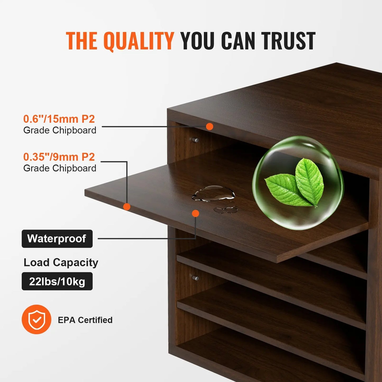 VEVOR 5-Compartment Wooden File Organizer – Adjustable Home Office Storage (Brown)