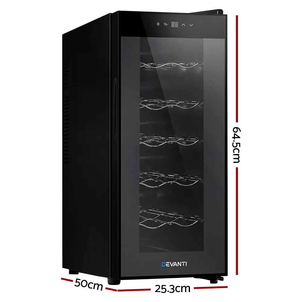 Compact 12 bottle wine fridge dimensions showing perfect countertop fit for Australian homes