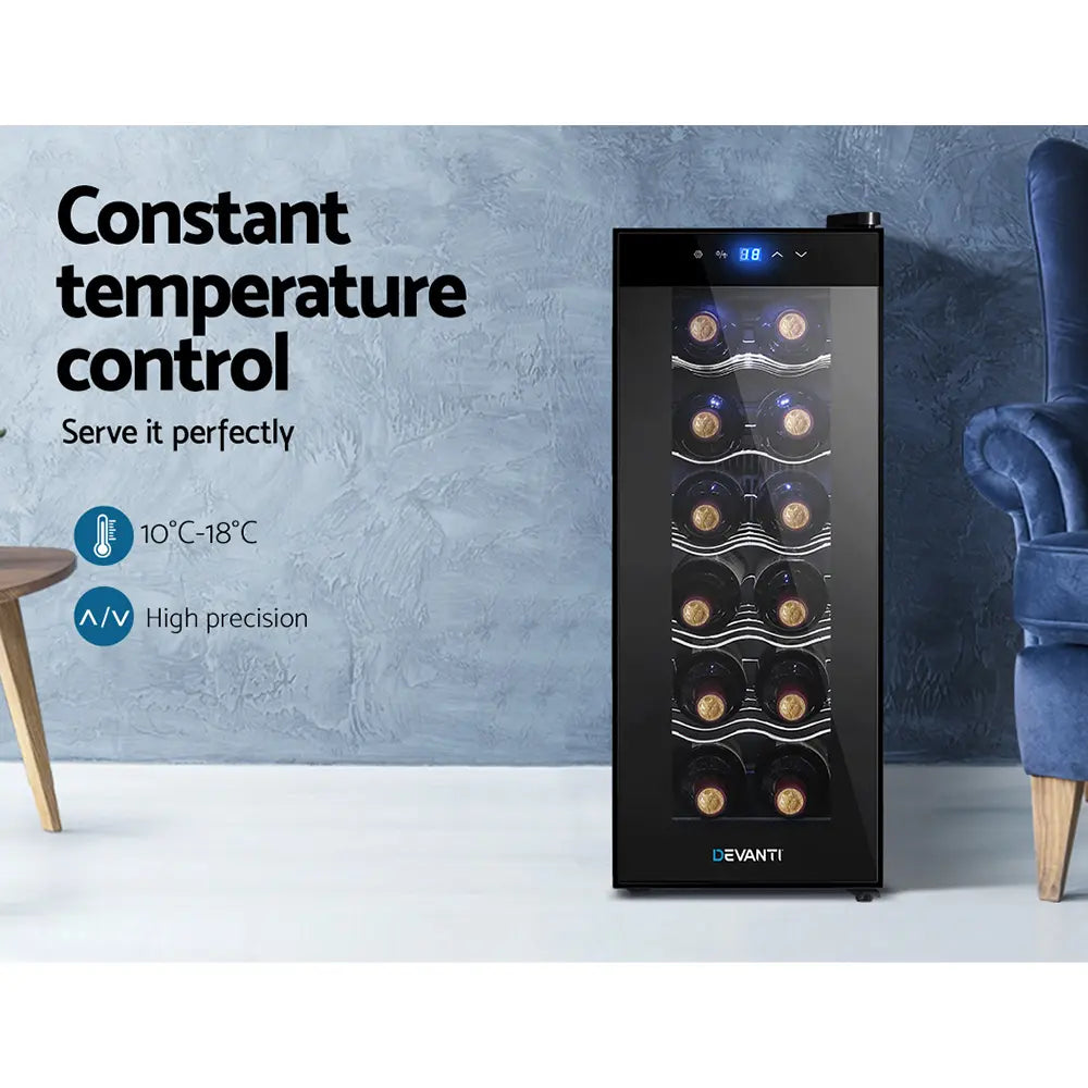 Digital touch control panel on wine fridge showing temperature display and child lock feature