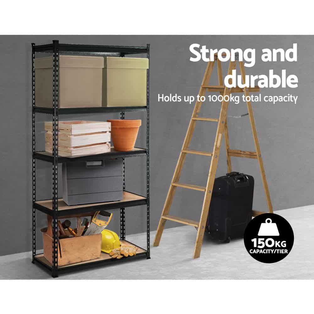Single shelving unit from 6-pack showing 150kg per shelf capacity and boltless assembly