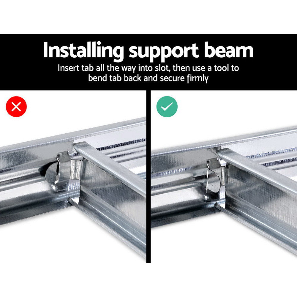 Boltless assembly of twin pack shelving units showing tool-free setup with included gloves