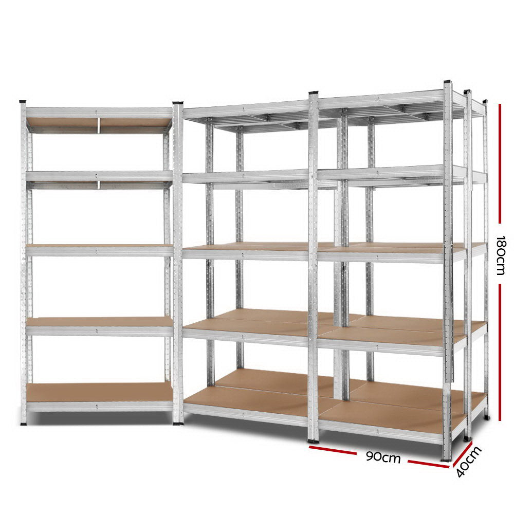 Giantz 5x Heavy-Duty Garage Shelving – 180cm Steel Storage Racks (1000kg Capacity, Silver)