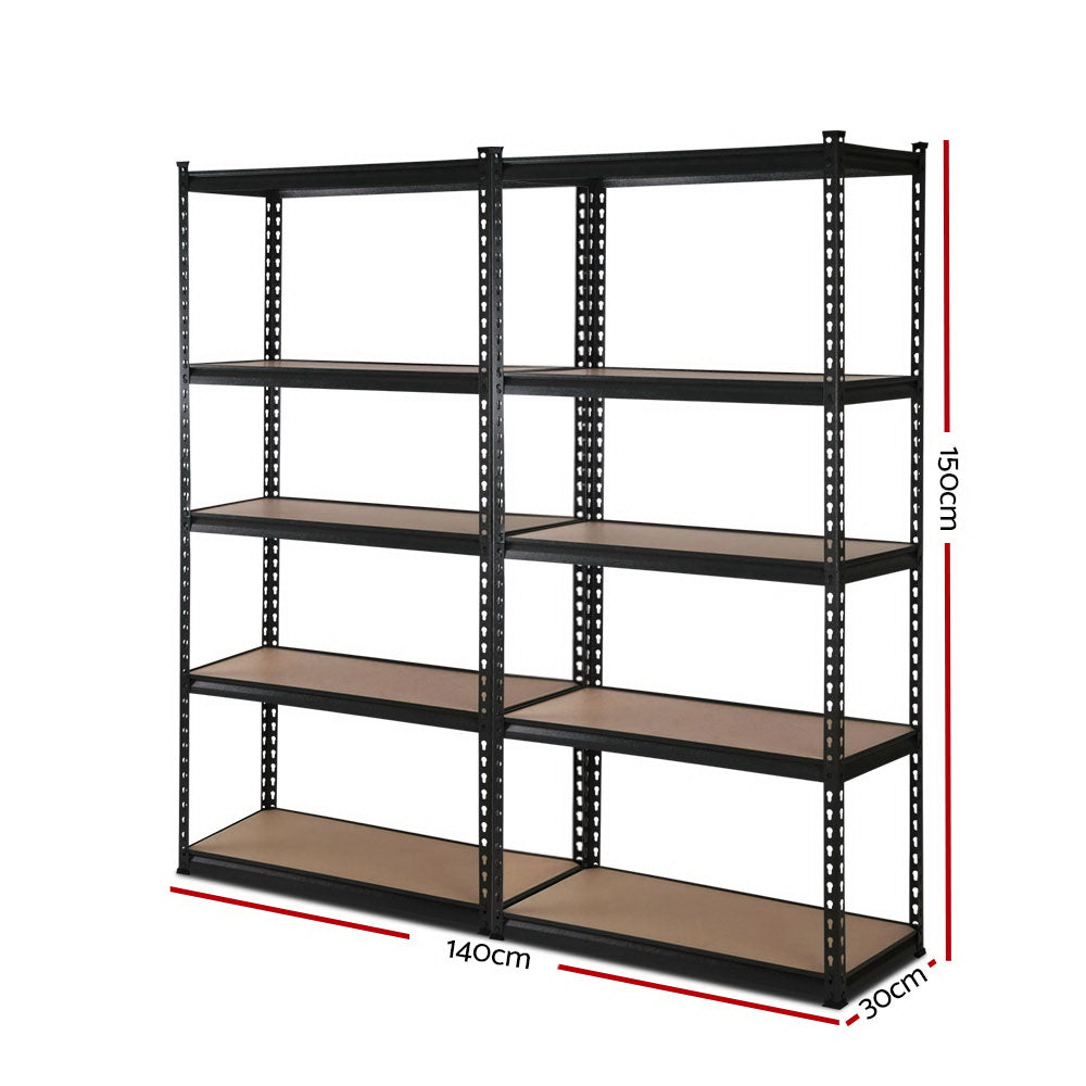 2 x 1.5M Giantz Heavy-Duty Steel Garage Shelving Units – 5-Tier Storage Racks (750kg Total Capacity)