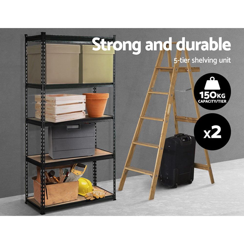 2 x 1.5M Giantz Heavy-Duty Steel Garage Shelving Units – 5-Tier Storage Racks (750kg Total Capacity)