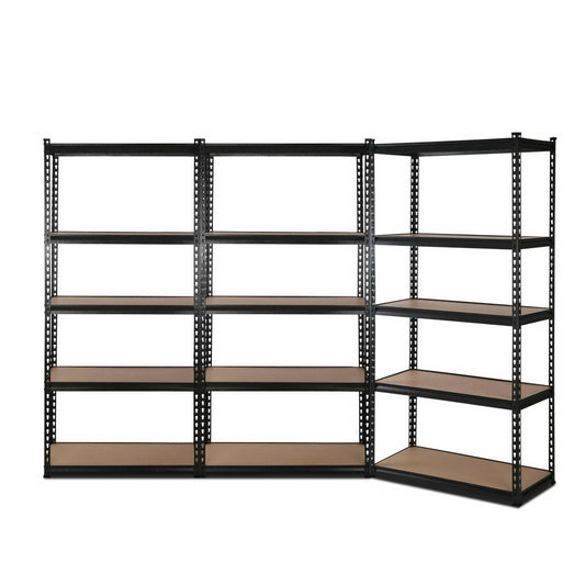 Smart garage storage solution with 3 steel shelving units for medium workshop organization