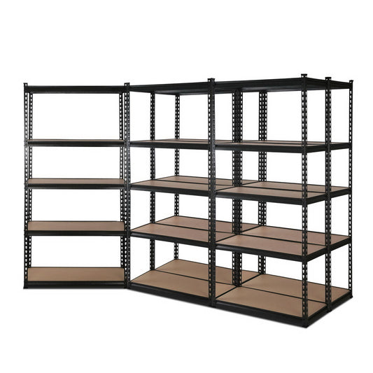 Heavy duty 5 tier garage shelving unit black steel 750kg capacity adjustable height storage rack