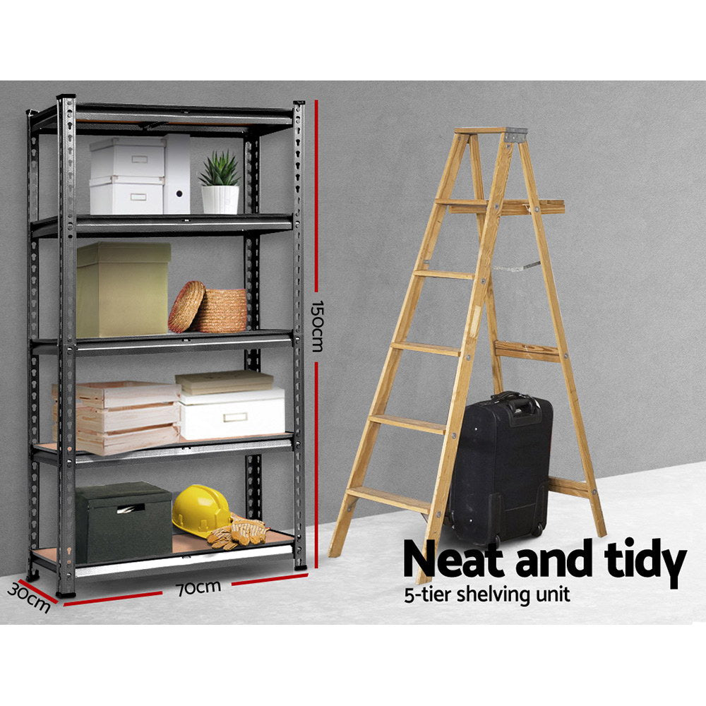 Giantz Heavy-Duty 5-Tier Steel Garage Shelving Rack – 750kg Capacity (2x Pack, 2x1.5m)