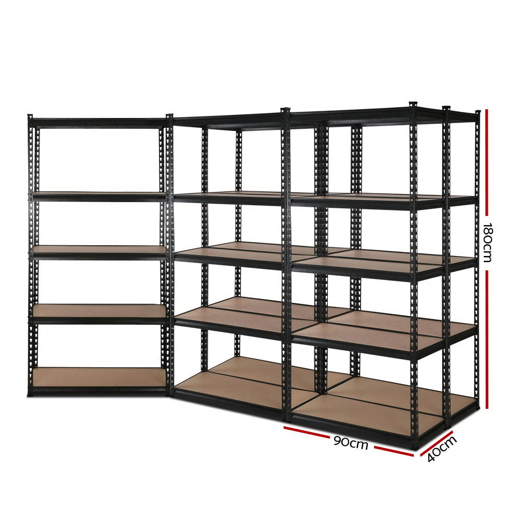 Heavy-duty steel shelving system with 5 tiers