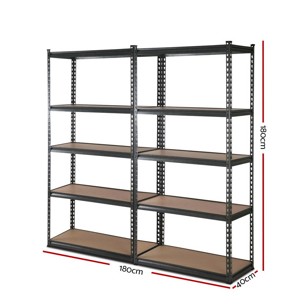 Giantz 2x1.8M Heavy Duty Garage Shelving 200kg Per Shelf - Perfect Pair Storage System Charcoal