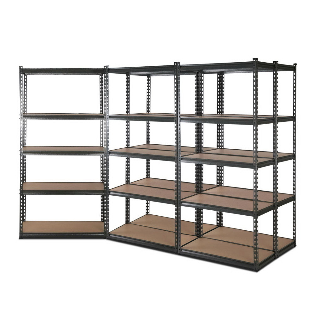 Charcoal Giantz garage shelving fully assembled in workshop