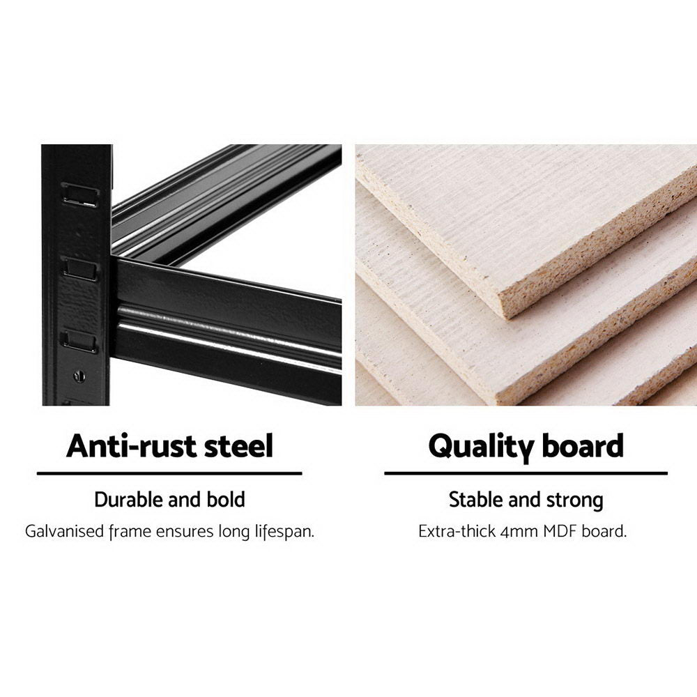 Giantz 5 x Heavy Duty Garage Shelving Rack – 5 Tiers, 200kg Per Shelf, 1.8m Tall – Black Boltless Storage System