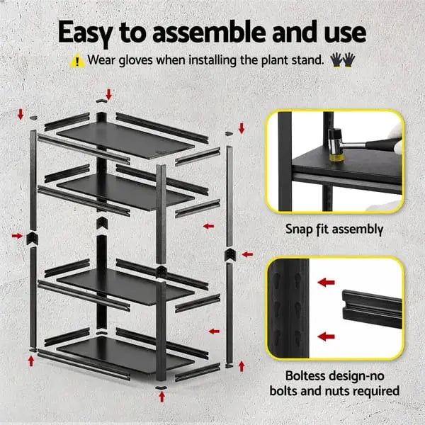 Adjustable shelf height positions on Giantz 4-tier steel garage shelving unit 200kg per shelf