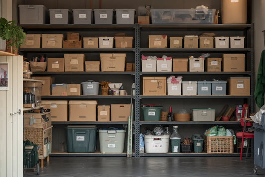 Organised Australian home in winter — garden shed, tidy garage shelving, outdoor storage boxes and neatly stored seasonal items. SmartStorage.au winter storage checklist 2026.