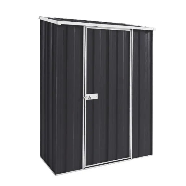 SpanBilt YardStore S42-S compact slimline garden shed in Monolith with skillion roof and lockable door