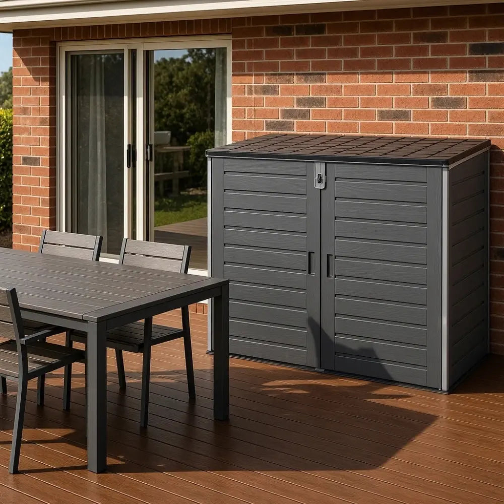 1170L Outdoor storage cabinet sitting on a deck displaying the real space opportunity