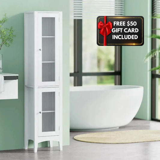 Artiss Bathroom Storage Cabinet 160cm Tall White - Glass Door Cupboard Australia