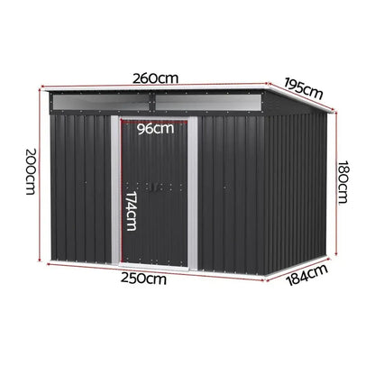 Giantz 2.6x1.95m garden shed dimensions showing compact footprint for suburban yards