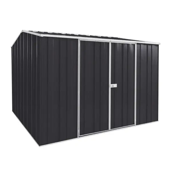 Large 2.8m square SpanBilt YardStore G88-D shed in Monolith with gable roof and double hinged doors