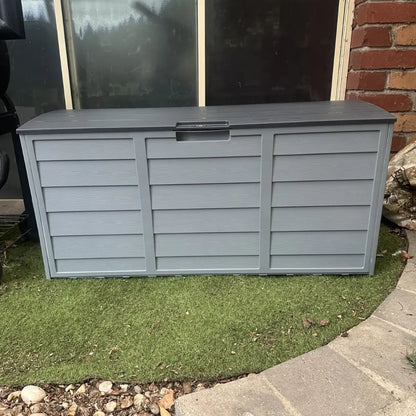 Outdoor Storage Box 290L – Grey Deck Organiser with Lockable Lid & Wheels