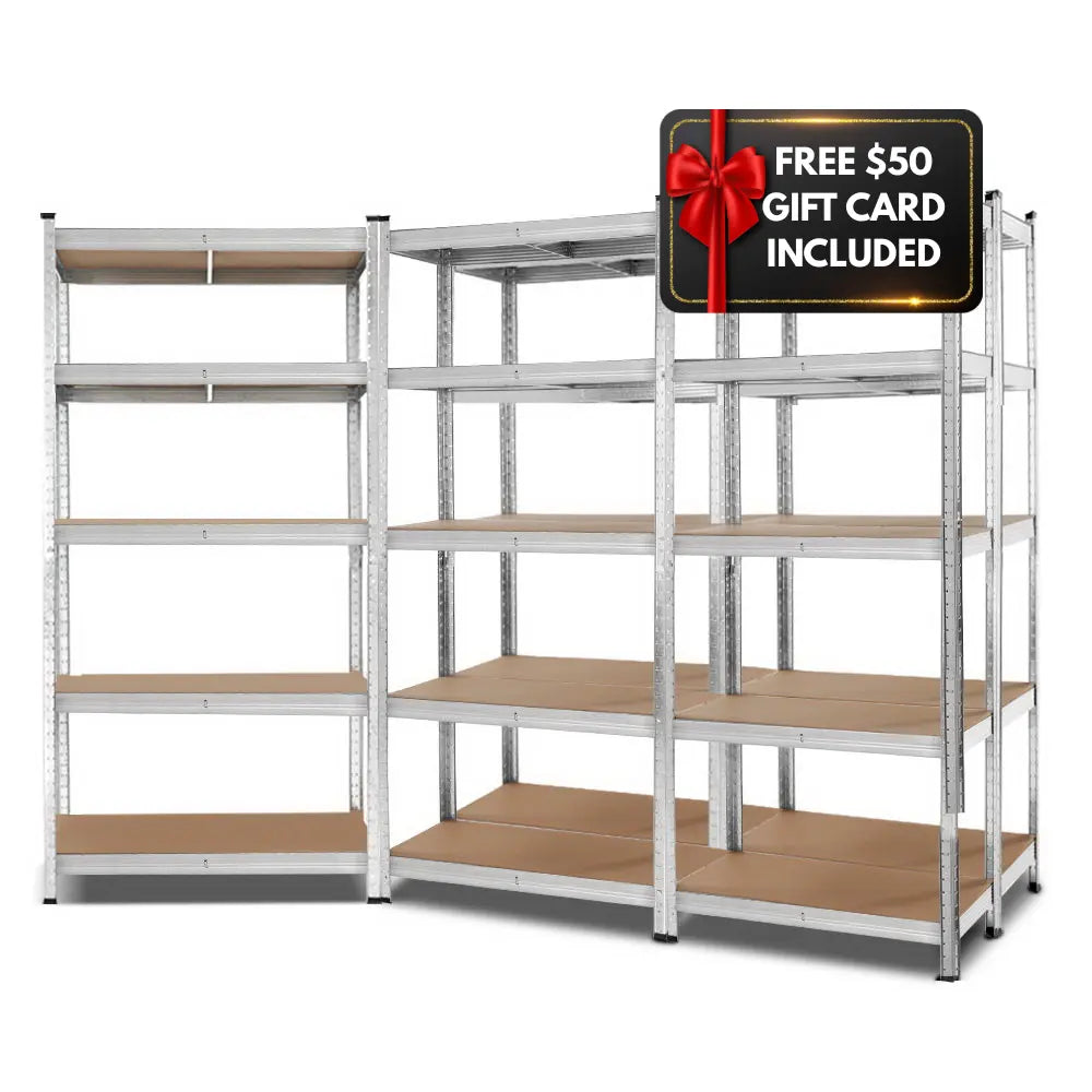Heavy duty garage shelving 5 pack 200kg capacity steel storage racks with Free $50 Gif voucher - Black Friday special - Smart Storage