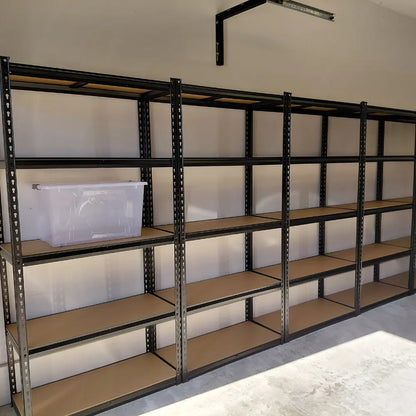 5x1.8M black garage shelving unit fully assembled in customers shed