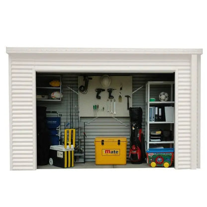 Smartlocker 900 roller door open showing interior storage space for bikes and kayaks