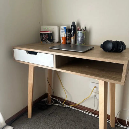 90cm Oak Computer Desk – Compact Home Office Workstation with Drawer & Shelf