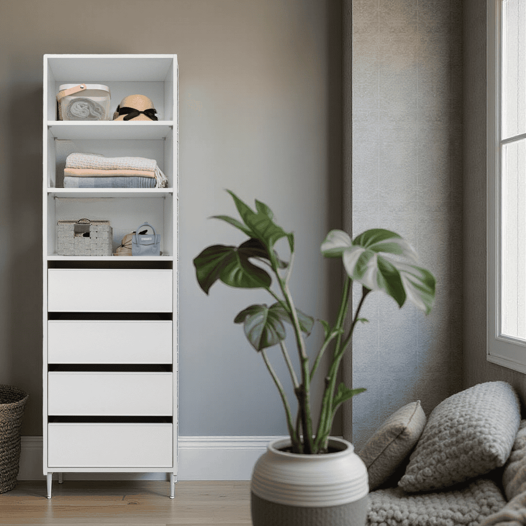 Malmo 3-Shelf, 4-Drawer Walk-In Wardrobe – Slim Shaker White (Made in Europe)