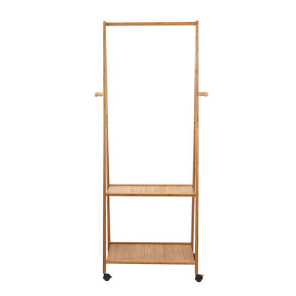 Natural Bamboo Clothes Rack with Wheels & Storage Shelves – 165cm