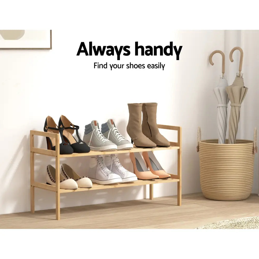 Bamboo Shoe Rack - 2 Tier Entryway Organiser for 6 Pairs