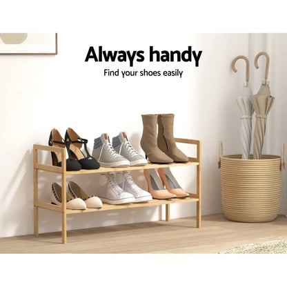 Bamboo Shoe Rack - 2 Tier Entryway Organiser for 6 Pairs