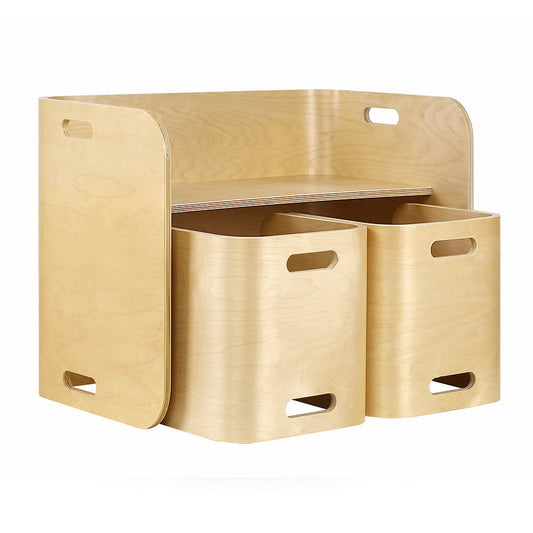 Keezi 3PCS Kids Table & Chair Set – Multifunctional Birch Desk with Storage (Natural Finish)