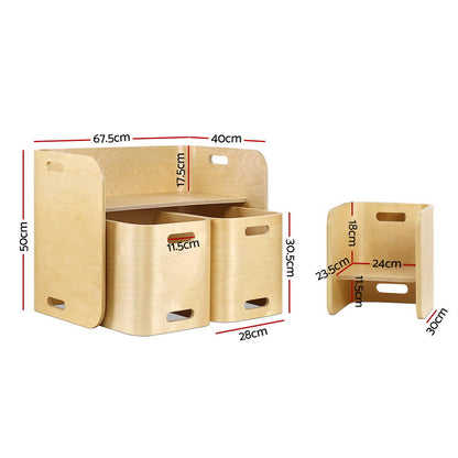 Keezi 3PCS Kids Table & Chair Set – Multifunctional Birch Desk with Storage (Natural Finish)
