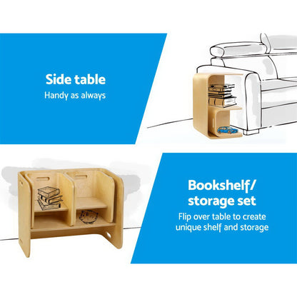 Keezi 3PCS Kids Table & Chair Set – Multifunctional Birch Desk with Storage (Natural Finish)